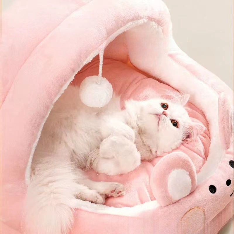 1pc New Plush Cute Cartoon Pet Supplies Cat Nest Dog Mat Home Four Seasons Semi-Enclosed Pet Bed