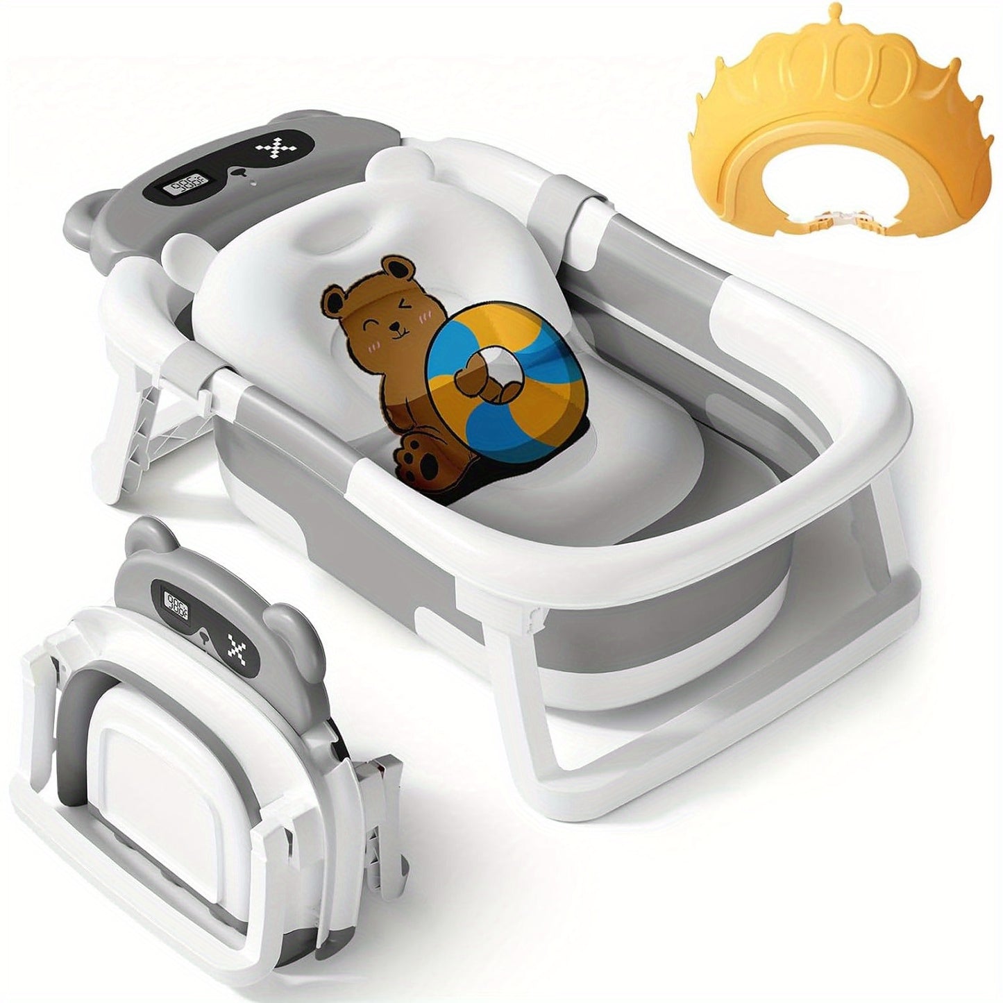 Foldable pet bathtub, tri-foldable animal bear style bathtub, bathtub + bath mat + shower cap, multiple colors available, suitable for kittens and puppies