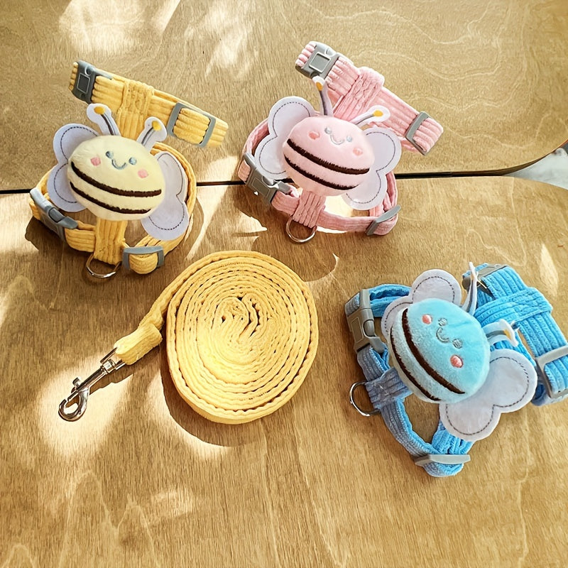 [1pc Adjustable Cat Traction Leash] 1pc Cute Cat Traction Leash, Adjustable Chest And Back Straps For Walking Pets, Pet Outdoor Traveling Supplies