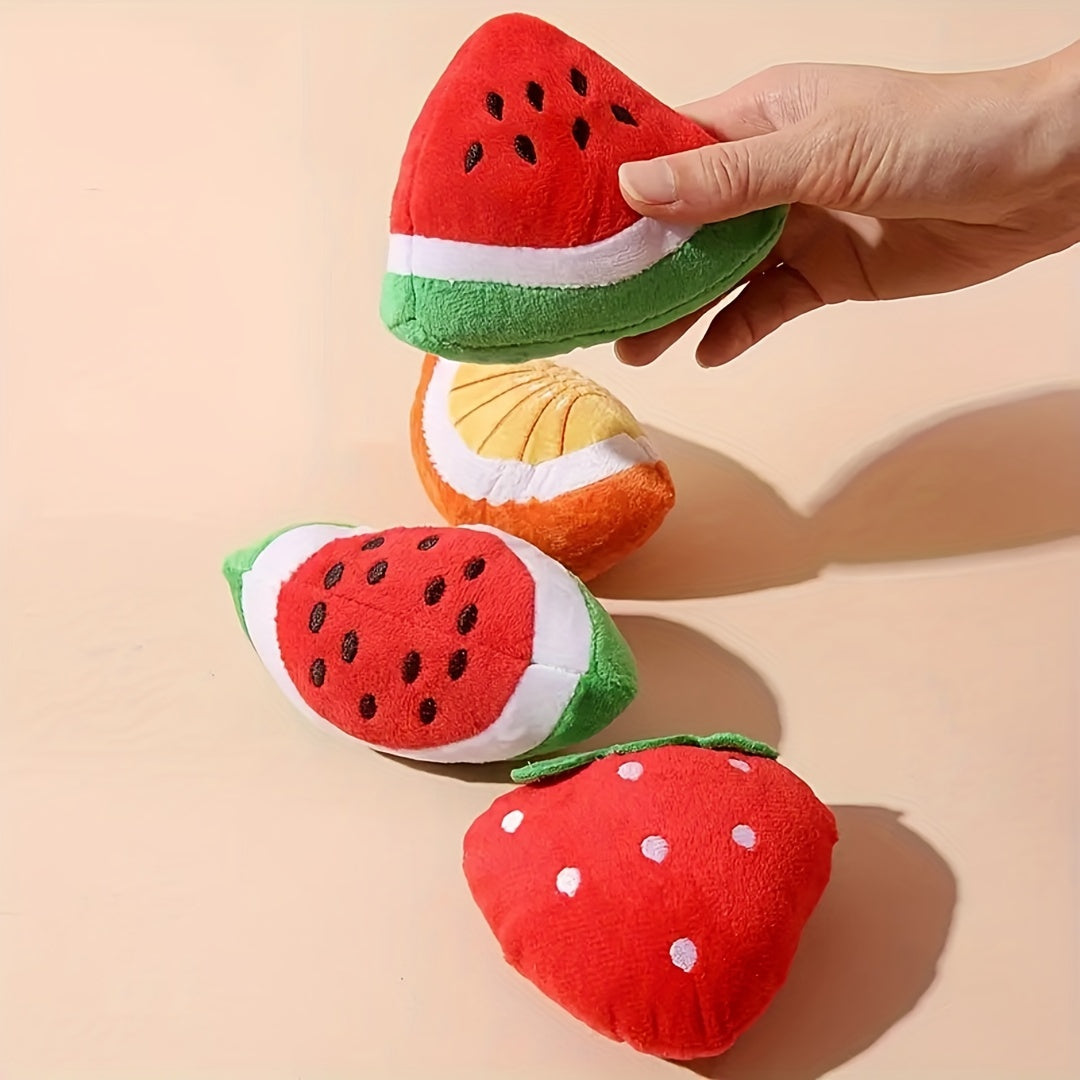 4-Pack Plush Squeaky Pet Toy Set for Small Dogs and Cats - Fruit, Vegetable, Candy, Star, Donut, Strawberry Designs - Interactive Play & Sleep Companion Dog Toy, Soft Plush Material