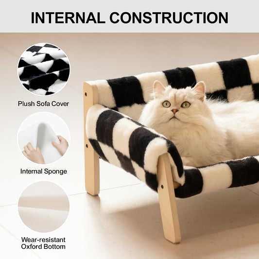 1pc Wooden Cat Couch Bed with Removable Mattress Cover - Elevated Pet Sofa for Indoor Cats, Kittens, Puppies, and Small Animals - Detachable Design, Suitable for Various Species