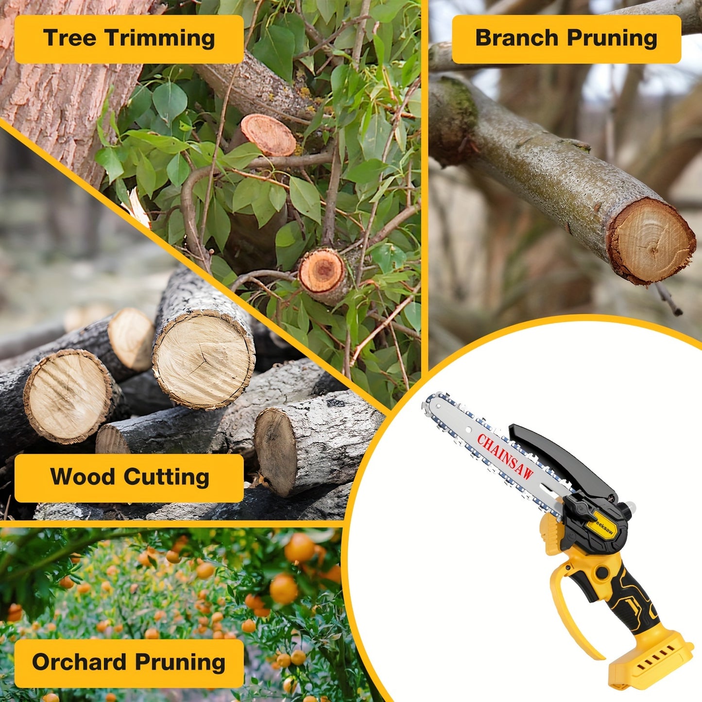 Zeeksaw 6-Inch Cordless Mini Chainsaw Kit with 2 Large Capacity Batteries, Pruning Saw, Security Lock, and Accessories - Ideal for Wood Cutting, Trimming & Woodworking, Includes Protective Gear, Valentine's Day Gift
