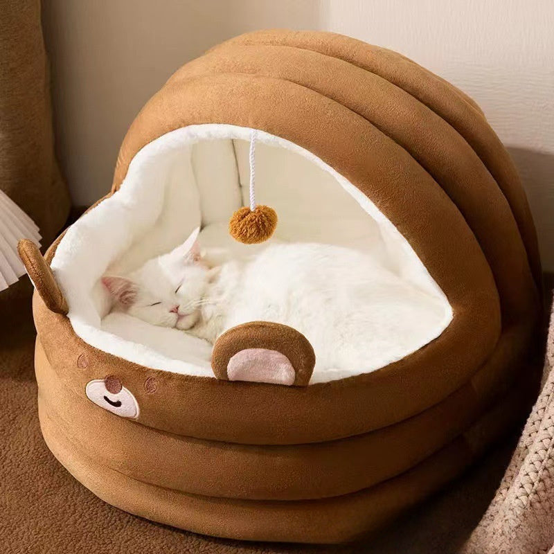 1pc New Plush Cute Cartoon Pet Supplies Cat Nest Dog Mat Home Four Seasons Semi-Enclosed Pet Bed