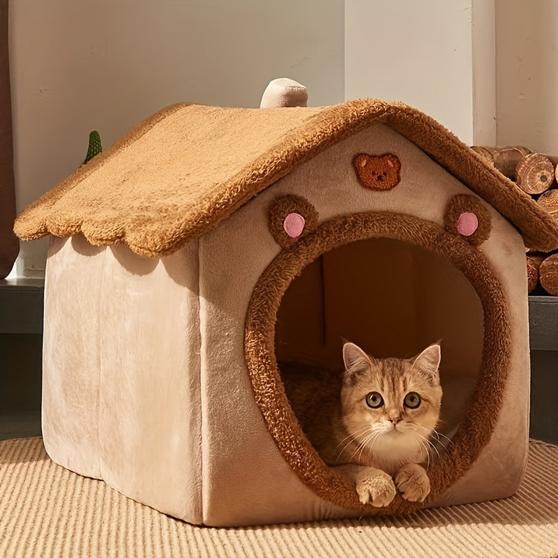 1pc Removable and Washable Pet Bed House, Soft and Comfortable Winter Warm Cat Bed Puppy Cave Nest for Christmas Gift
