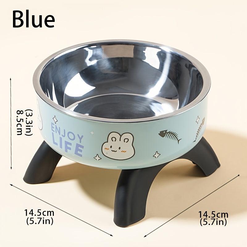 Elevated Stainless Steel Pet Bowl with Cute Pattern - Non-Slip, Spill-Proof Design for Small Dogs & Cats