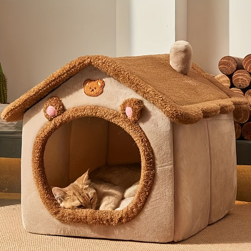 1pc Removable and Washable Pet Bed House, Soft and Comfortable Winter Warm Cat Bed Puppy Cave Nest for Christmas Gift