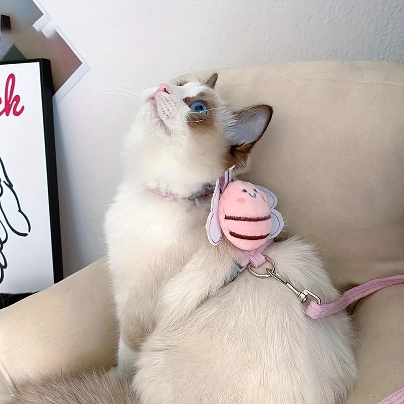 [1pc Adjustable Cat Traction Leash] 1pc Cute Cat Traction Leash, Adjustable Chest And Back Straps For Walking Pets, Pet Outdoor Traveling Supplies