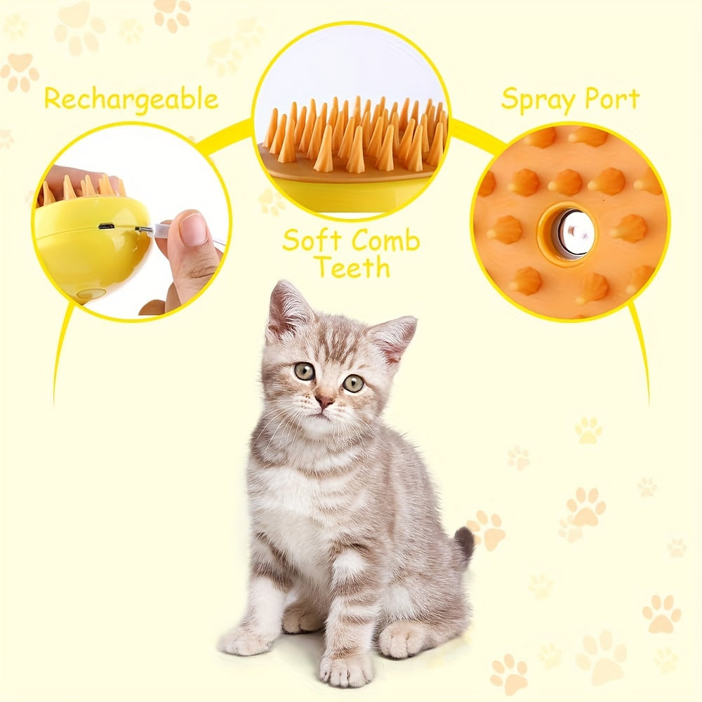 USB Rechargeable Cat Grooming Brush: Detangling, Self-Cleaning Massage Comb with Low-Voltage Safety