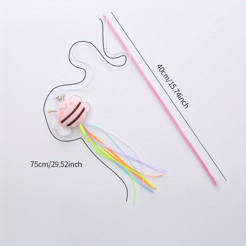 [Plush Bee Cat Teaser] Exquisite Plush Bee Shaped Cat Teaser | New with Fresh Plastic Pole and Color Matching Tassel