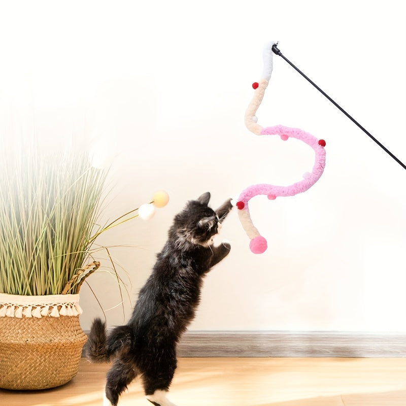 Pawsitively Engaging Cat Toy - Plush Wiggly Wand with Teasing Stick for Kitten Playtime Adventures - Interactive Fun and Exercise Bonding Toy for Pets
