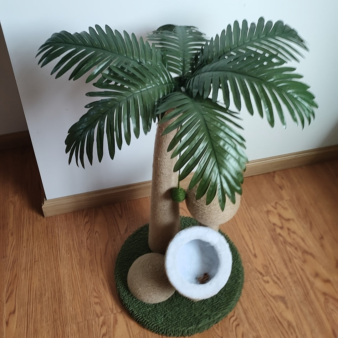 Coconut Tree Cat Scratching Post with Playful Hanging Ball - Durable ABS Resin, Ideal for Indoor Cats, Cat Climbing, Cat Bed