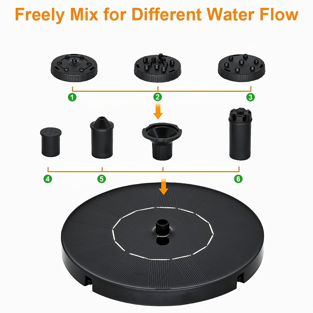 Solar-Powered Automatic Fountain with 6 Nozzles,, for Blue Bird Bath for Gardens, Ponds, Fish Tanks & Outdoor Use – Durable Plastic Design with Solar Panel for Continuous Water Flow, Bird Bathing Station | Solar Birdbath | Energyefficient Pump, Solar Wate