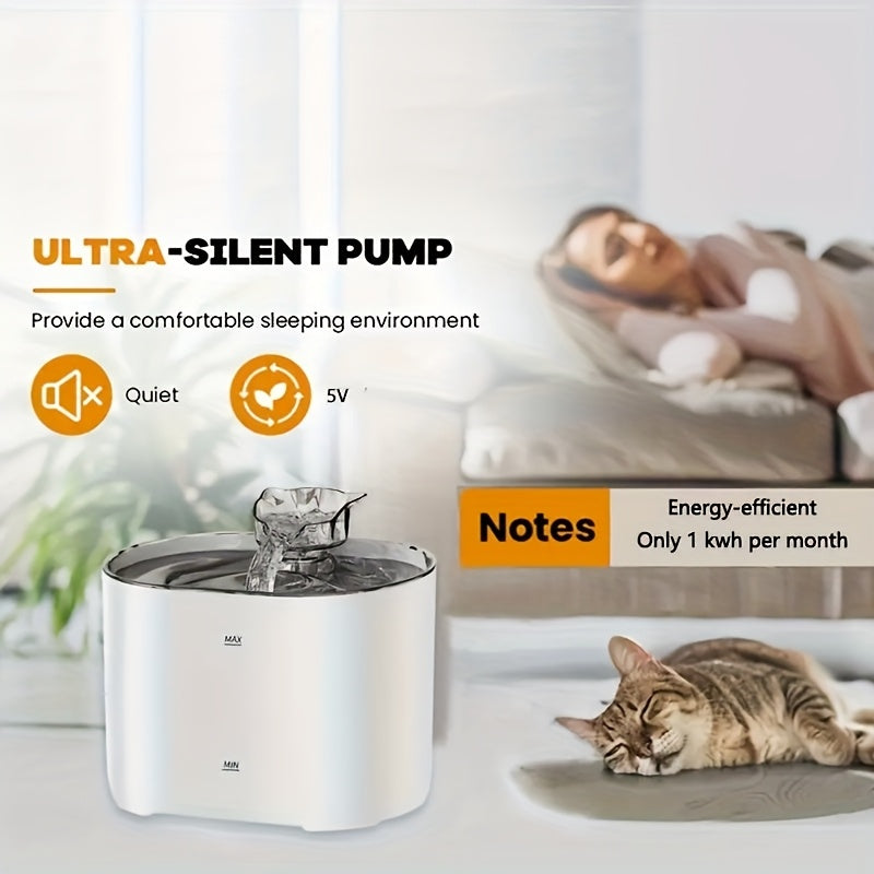 Cat Water Fountain 2.2L/74oz Cat Fountains Ultra Quiet Pet Fountains with Cat-Shaped Spout, Water Fountains for Cats Indoor-Cat Drinking Dispenser,USB power supply, Without Battery