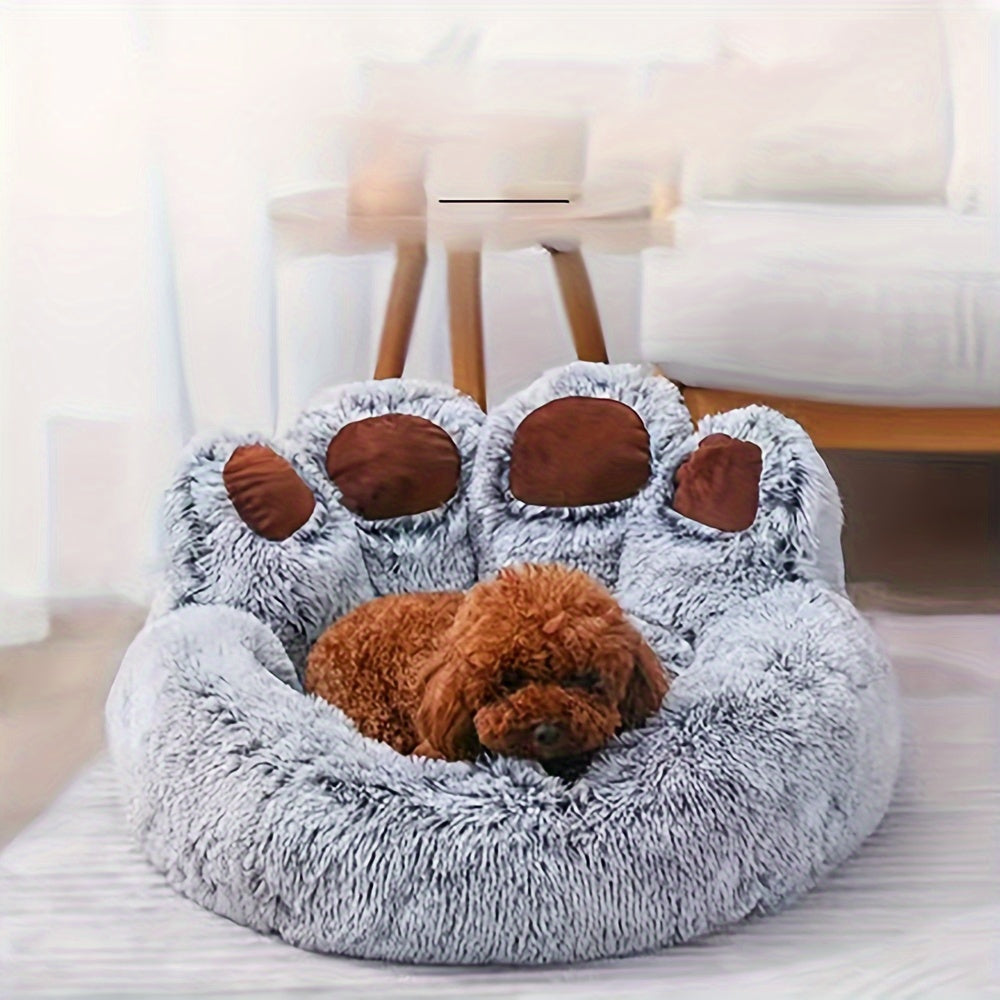 Luxury Plush Cat Bed with Cozy Bear Paw Design, Comfortable Pet House Sofa for Cats and Small Dogs, Nylon Material with Non-Skid Bottom, Pet Cushion with Unique Filling - Pack of 1