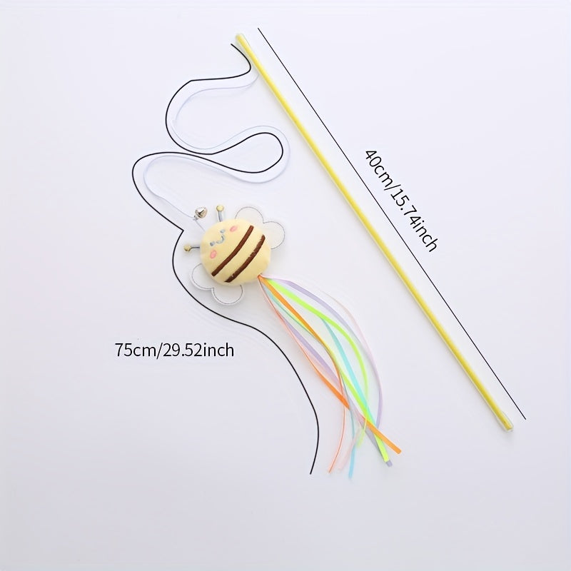 [Plush Bee Cat Teaser] Exquisite Plush Bee Shaped Cat Teaser | New with Fresh Plastic Pole and Color Matching Tassel