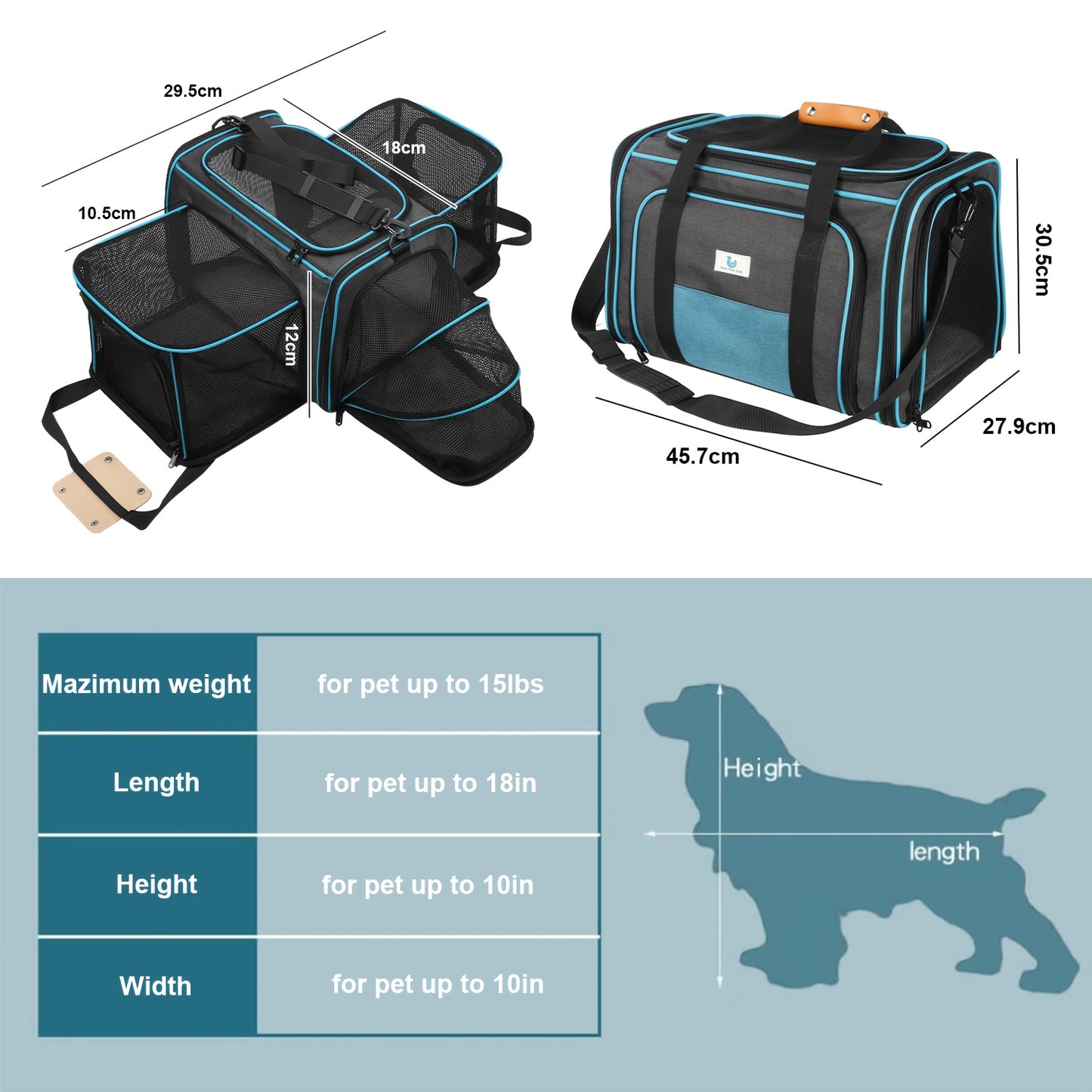 1pc 45.7*27.9*30.5cm Large Pet Carrier Bag AVC Portable Soft Fabric Folding Dog Cat Puppy Travel
