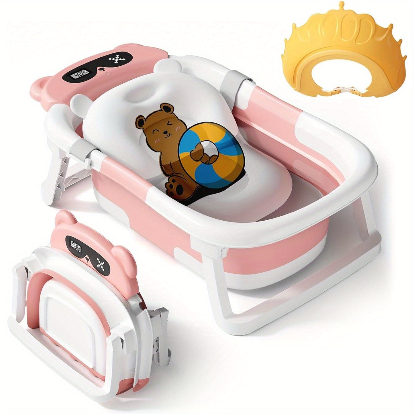 Foldable pet bathtub, tri-foldable animal bear style bathtub, bathtub + bath mat + shower cap, multiple colors available, suitable for kittens and puppies