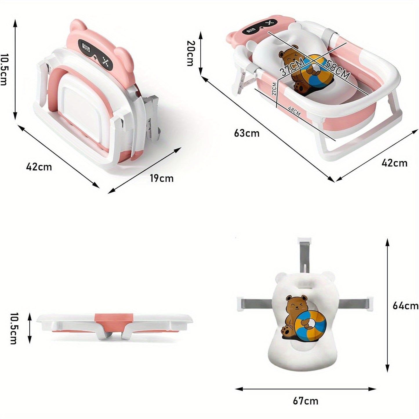Foldable pet bathtub, tri-foldable animal bear style bathtub, bathtub + bath mat + shower cap, multiple colors available, suitable for kittens and puppies