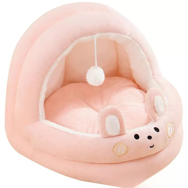 1pc New Plush Cute Cartoon Pet Supplies Cat Nest Dog Mat Home Four Seasons Semi-Enclosed Pet Bed