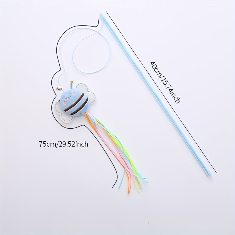 [Plush Bee Cat Teaser] Exquisite Plush Bee Shaped Cat Teaser | New with Fresh Plastic Pole and Color Matching Tassel