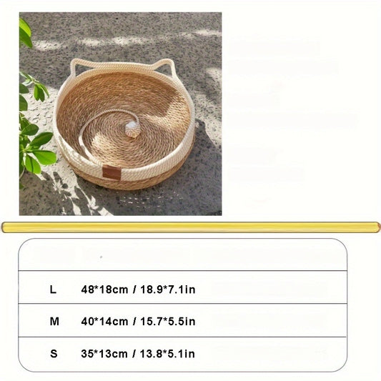 Vintage-Style Woven Cat Bed with Playful Ball - Durable, All-Season Pet Nest for Cats and Small Dogs