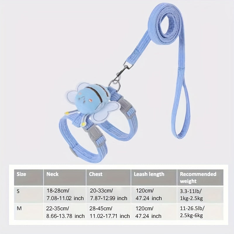 [1pc Adjustable Cat Traction Leash] 1pc Cute Cat Traction Leash, Adjustable Chest And Back Straps For Walking Pets, Pet Outdoor Traveling Supplies