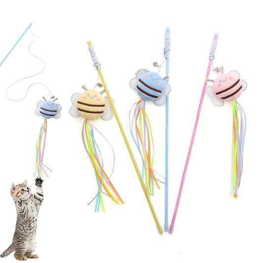 [Plush Bee Cat Teaser] Exquisite Plush Bee Shaped Cat Teaser | New with Fresh Plastic Pole and Color Matching Tassel
