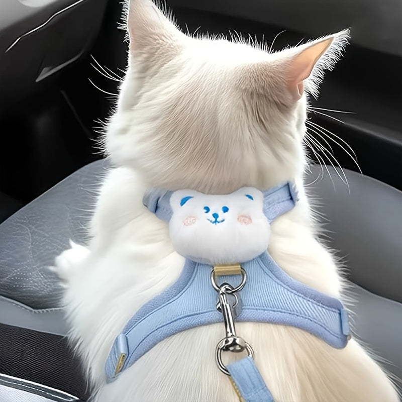 Adjustable Cat Harness Leash, Soft and Breathable, Anti-Escape, Polyester Material, Comfortable Outdoor Feline Gear