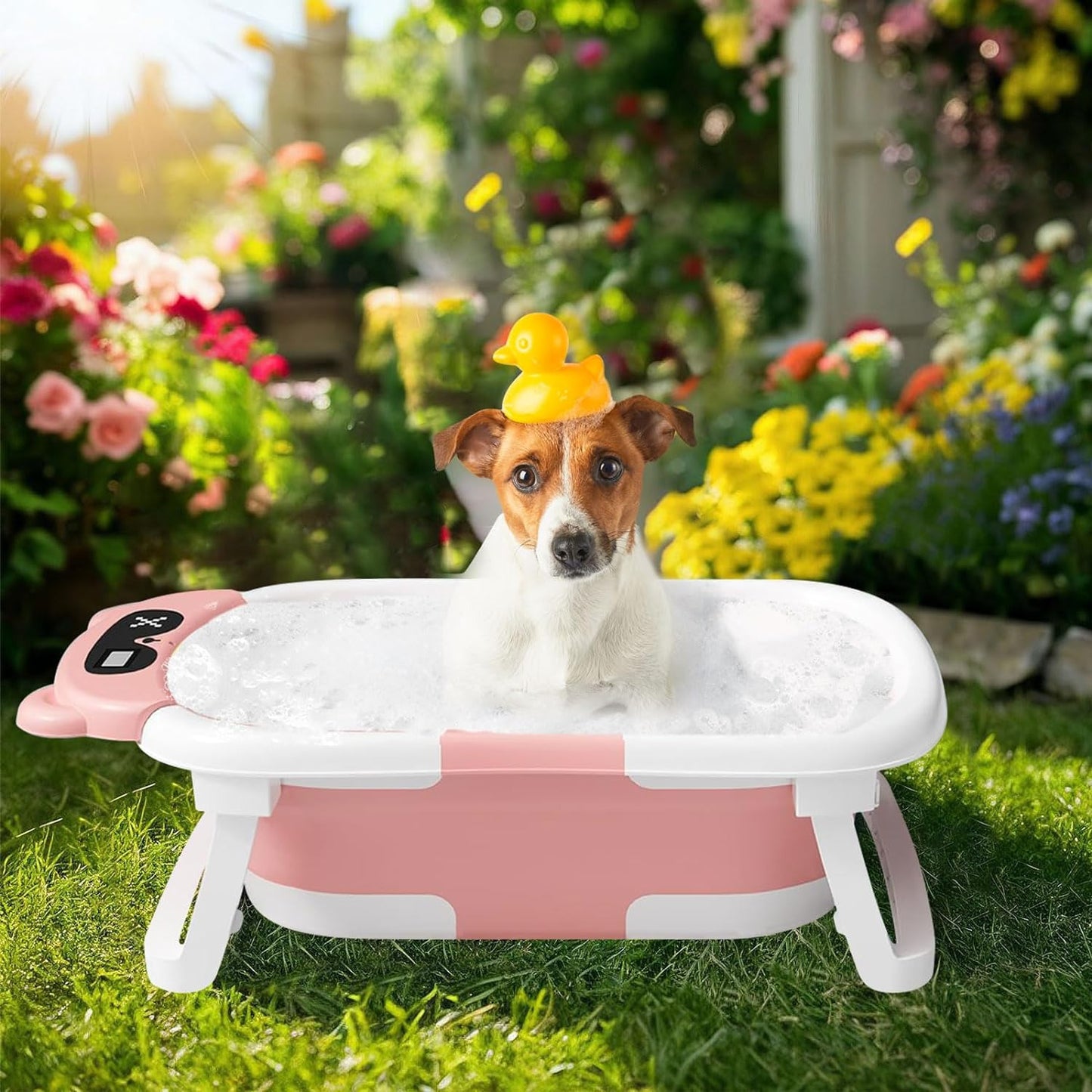 Foldable pet bathtub, tri-foldable animal bear style bathtub, bathtub + bath mat + shower cap, multiple colors available, suitable for kittens and puppies