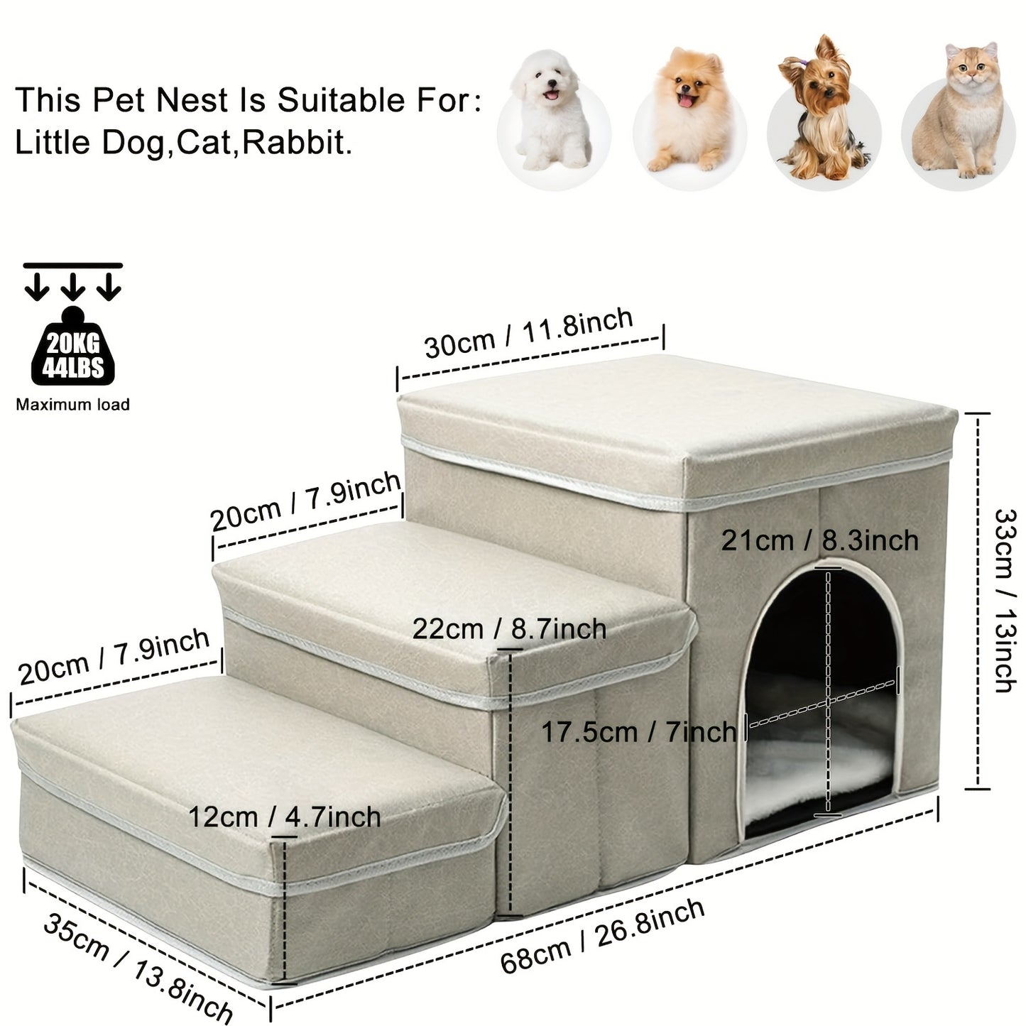 1PC Amazingtour Cat Dog Steps Dog Stairs With Pet Bed& Sofa Foldable 3 Tiers Steps Dog Steps With Storage Boxes For Small Dog And Cat Pet Ladder For Dogs Cats Blue