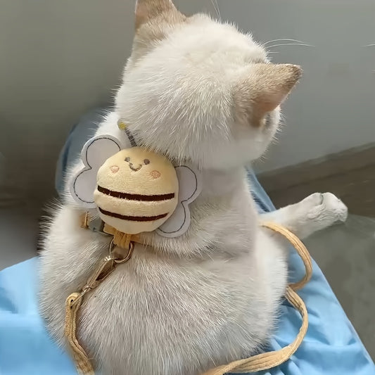 [1pc Adjustable Cat Traction Leash] 1pc Cute Cat Traction Leash, Adjustable Chest And Back Straps For Walking Pets, Pet Outdoor Traveling Supplies