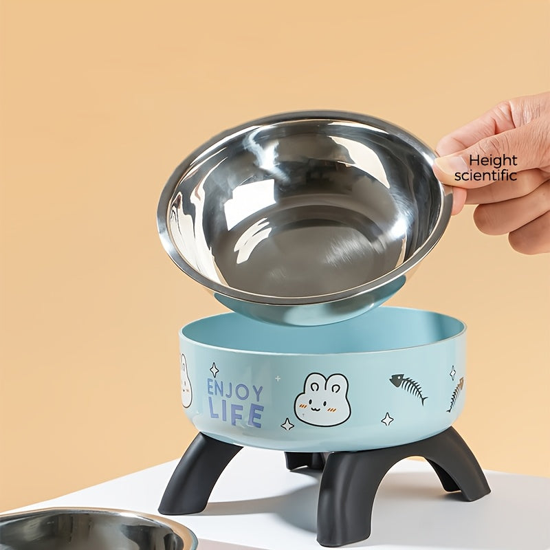 Elevated Stainless Steel Pet Bowl with Cute Pattern - Non-Slip, Spill-Proof Design for Small Dogs & Cats
