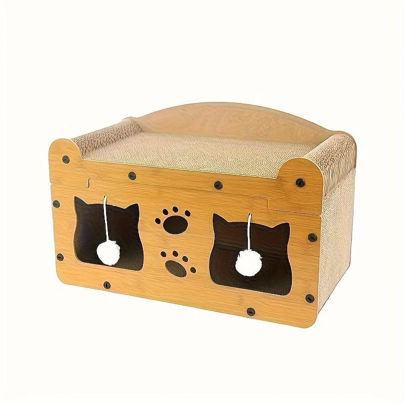 1Set 2-in-1 Cat Scratching Board & Lounge Bed - Durable Cat scratching Cardboard with Hanging Toys, Interactive Playhouse for Kittens/Adult Cats, Space-Saving All-Season Comfort, cat scratching post (Prime Day Pet Gift Idea)