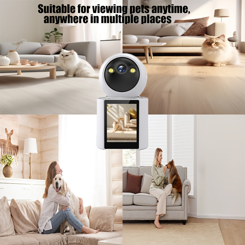 Home Pet Camera, a Home Camera with Built-In Screen, Equipped with Two-Way Audio, Night Vision, And Video Calling Functions, Used for Pet And Home Safety, Without Battery