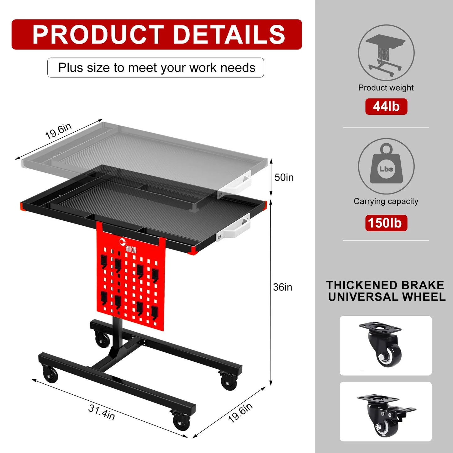 The Most Popular  Height Adjustable Auto Maintenance Trolley 1.2mm Thickened Body Workbench for Engine Repair