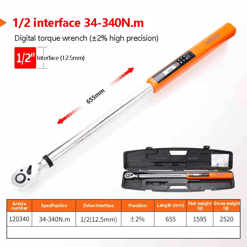 1/2" 1/4" Digital Torque Wrench Drive Electronic Torque Wrench Torque Wrench Kit 3-30N.m 34-340N.m Torque Accurate Range