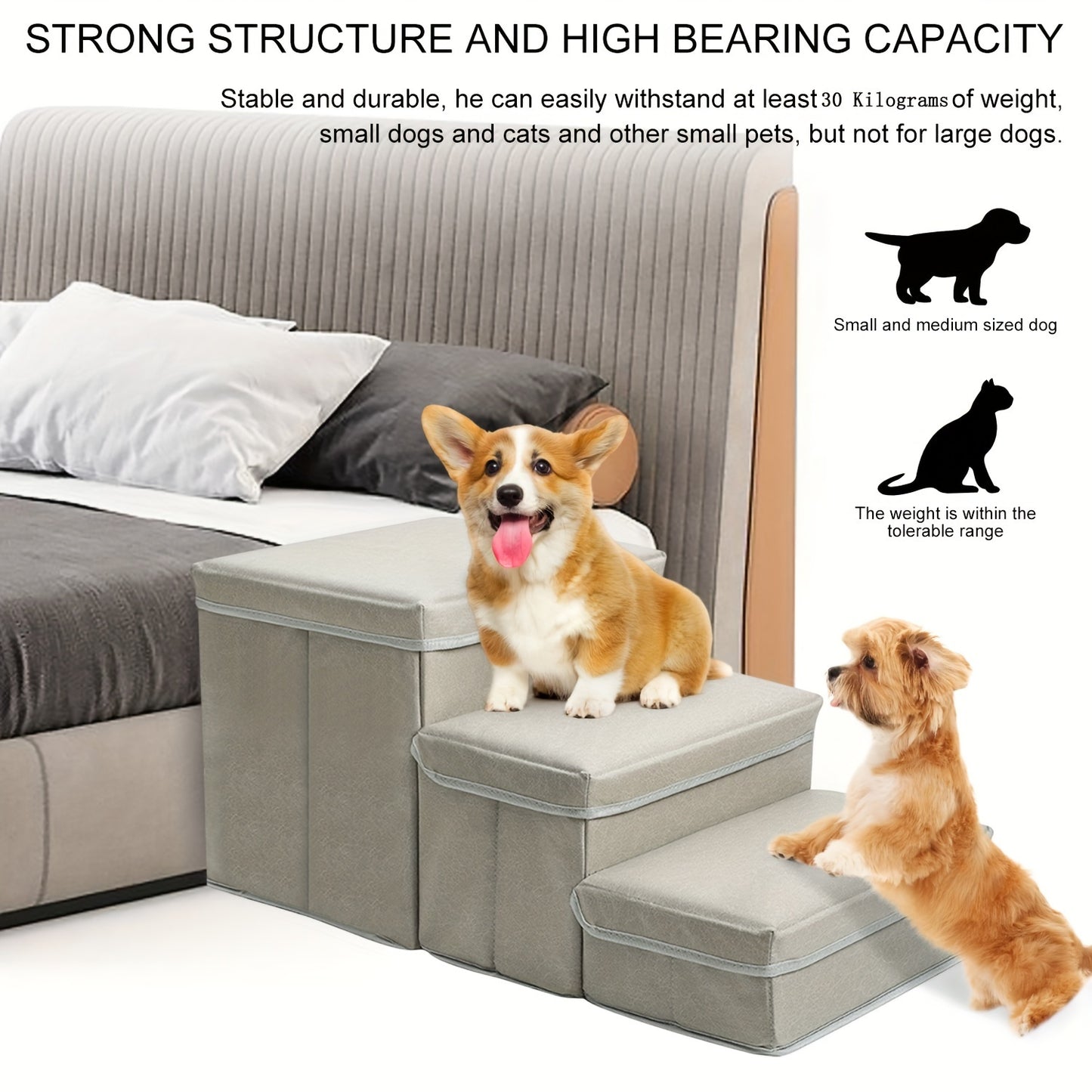 1PC Amazingtour Cat Dog Steps Dog Stairs With Pet Bed& Sofa Foldable 3 Tiers Steps Dog Steps With Storage Boxes For Small Dog And Cat Pet Ladder For Dogs Cats Blue