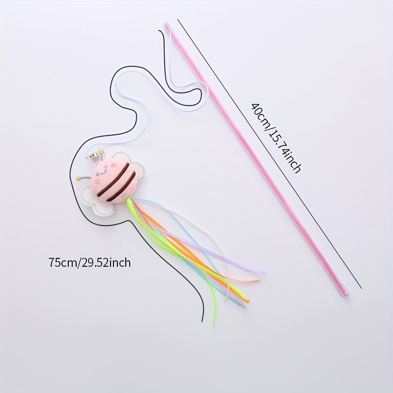 [Plush Bee Cat Teaser] Exquisite Plush Bee Shaped Cat Teaser | New with Fresh Plastic Pole and Color Matching Tassel