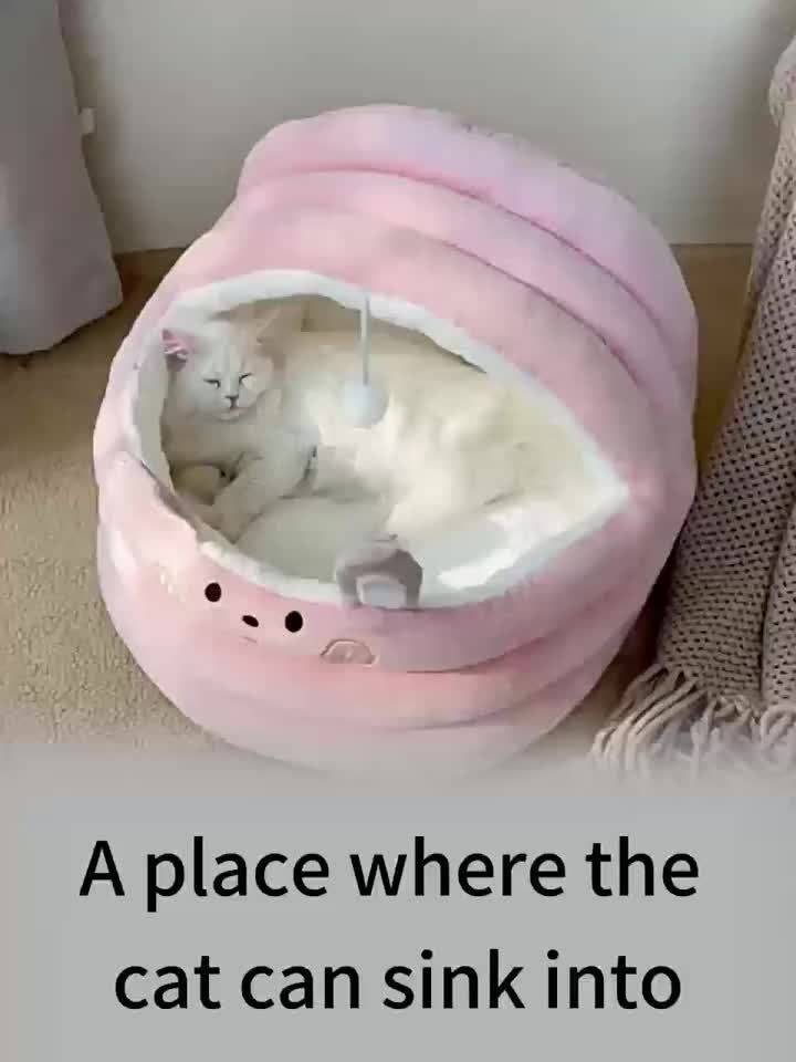 1pc New Plush Cute Cartoon Pet Supplies Cat Nest Dog Mat Home Four Seasons Semi-Enclosed Pet Bed