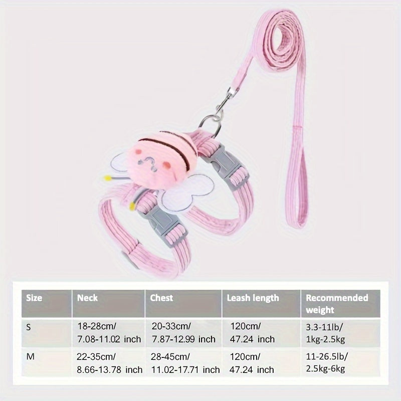 [1pc Adjustable Cat Traction Leash] 1pc Cute Cat Traction Leash, Adjustable Chest And Back Straps For Walking Pets, Pet Outdoor Traveling Supplies