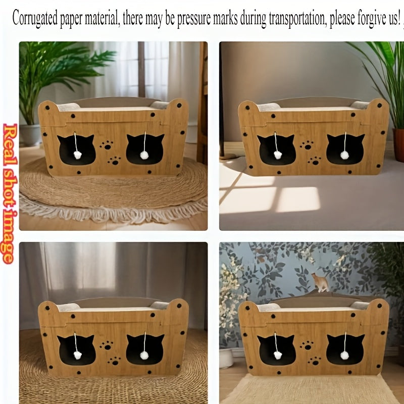 1Set 2-in-1 Cat Scratching Board & Lounge Bed - Durable Cat scratching Cardboard with Hanging Toys, Interactive Playhouse for Kittens/Adult Cats, Space-Saving All-Season Comfort, cat scratching post (Prime Day Pet Gift Idea)