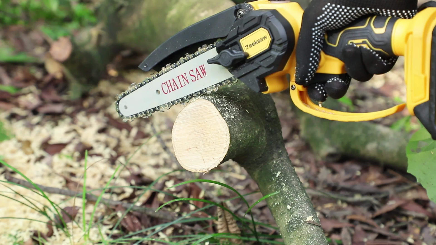 Zeeksaw 6-Inch Cordless Mini Chainsaw Kit with 2 Large Capacity Batteries, Pruning Saw, Security Lock, and Accessories - Ideal for Wood Cutting, Trimming & Woodworking, Includes Protective Gear, Valentine's Day Gift