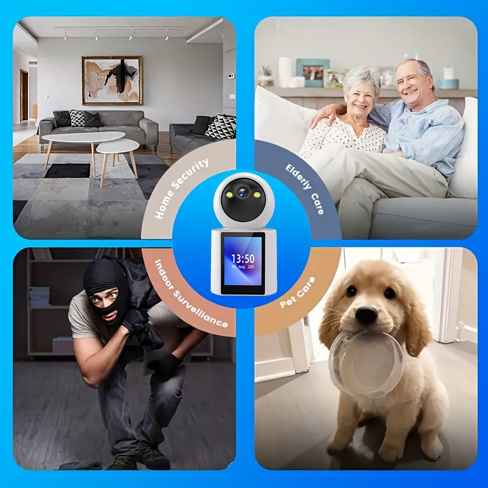 Home Pet Camera, a Home Camera with Built-In Screen, Equipped with Two-Way Audio, Night Vision, And Video Calling Functions, Used for Pet And Home Safety, Without Battery