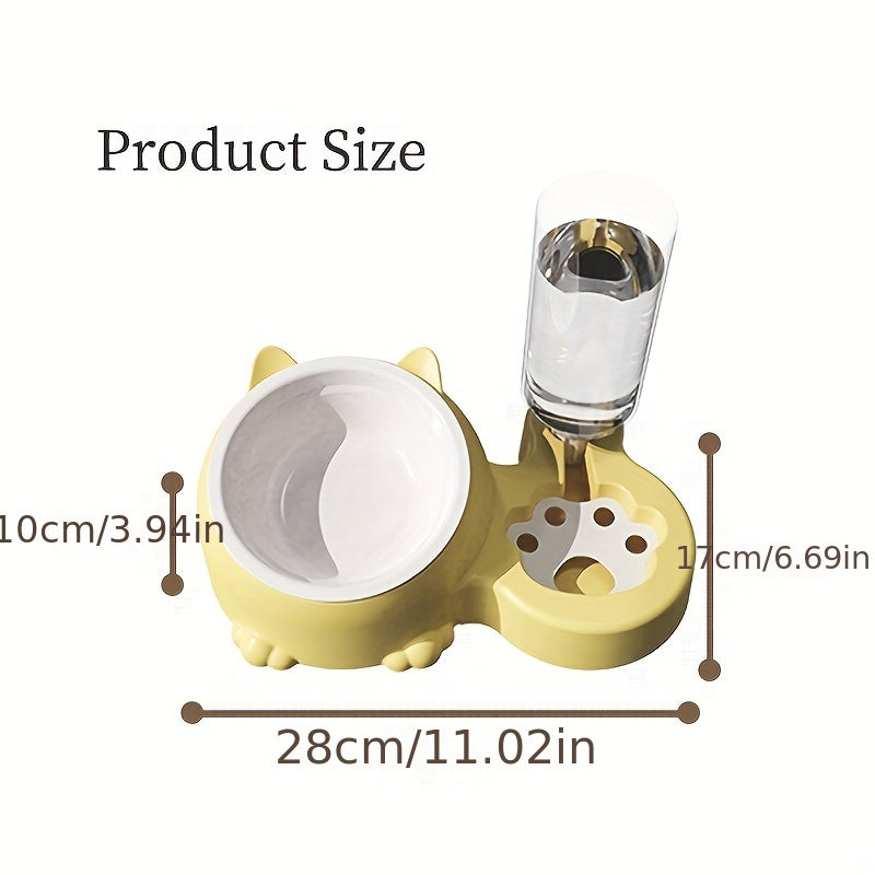 Cat Food Bowl, Elevated Cat Bowl, Automatic Water Dispenser, Anti-Overturn, Non-Slip, Round, Plastic Material, with Feeding and Watering Functionality, for Cat
