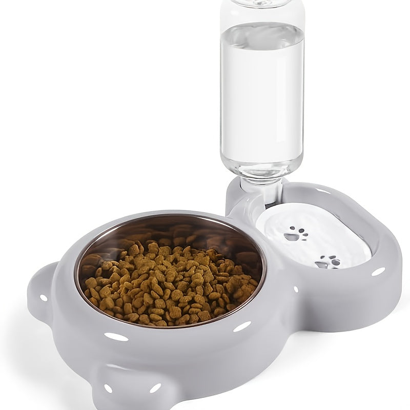 This Double Bowl Set & Automatic Water Dispenser Bottle for Keeping Your Pet Hydrated & Fed