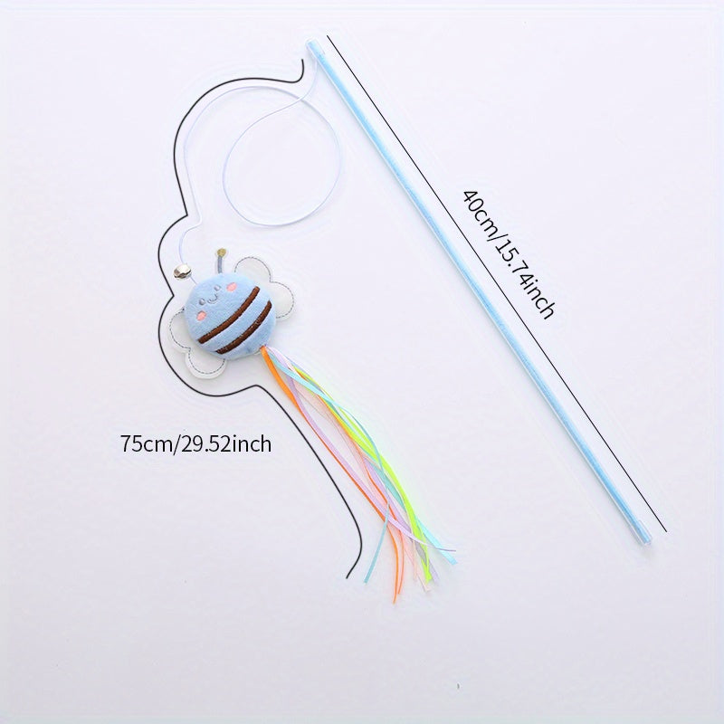 [Plush Bee Cat Teaser] Exquisite Plush Bee Shaped Cat Teaser | New with Fresh Plastic Pole and Color Matching Tassel