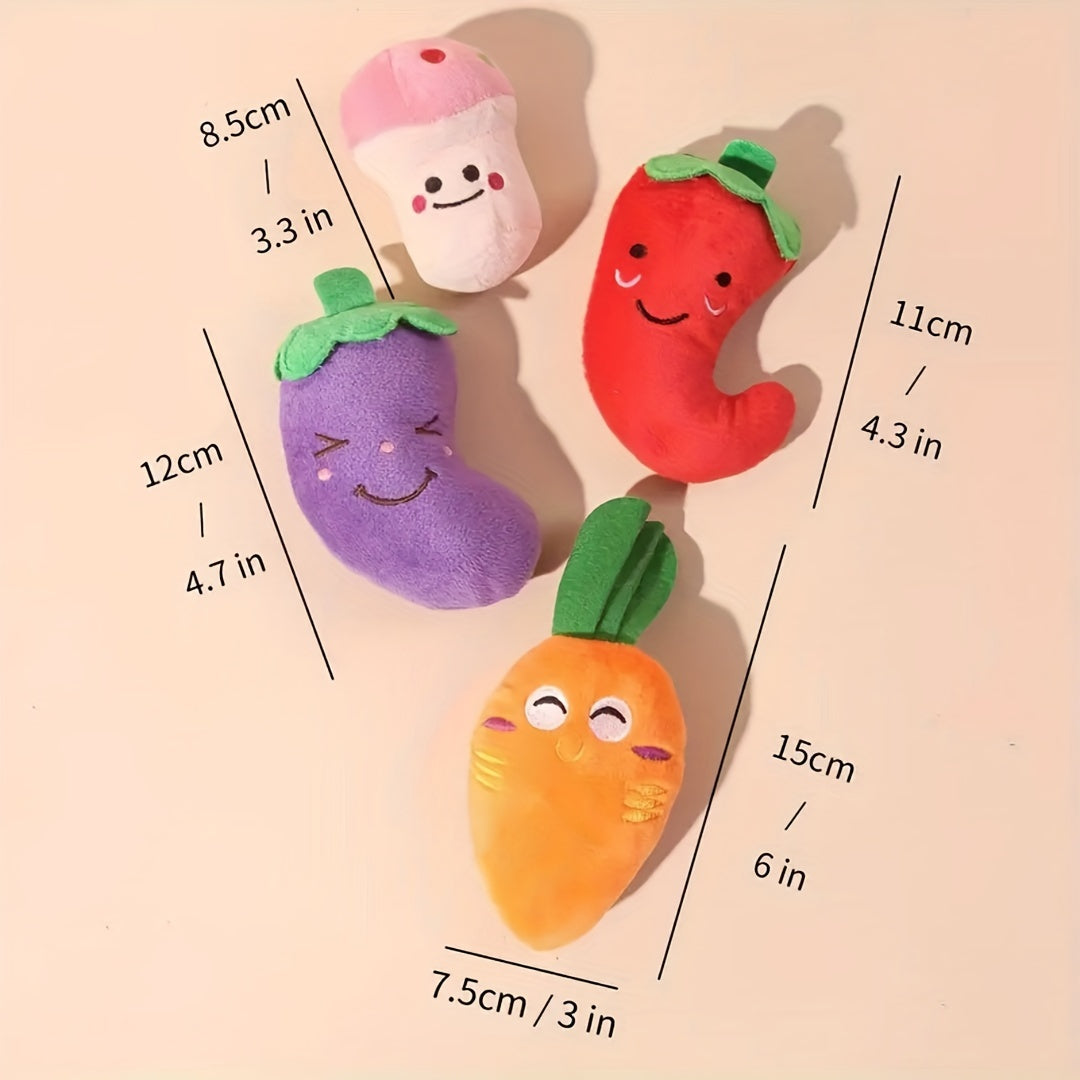 4-Pack Plush Squeaky Pet Toy Set for Small Dogs and Cats - Fruit, Vegetable, Candy, Star, Donut, Strawberry Designs - Interactive Play & Sleep Companion Dog Toy, Soft Plush Material