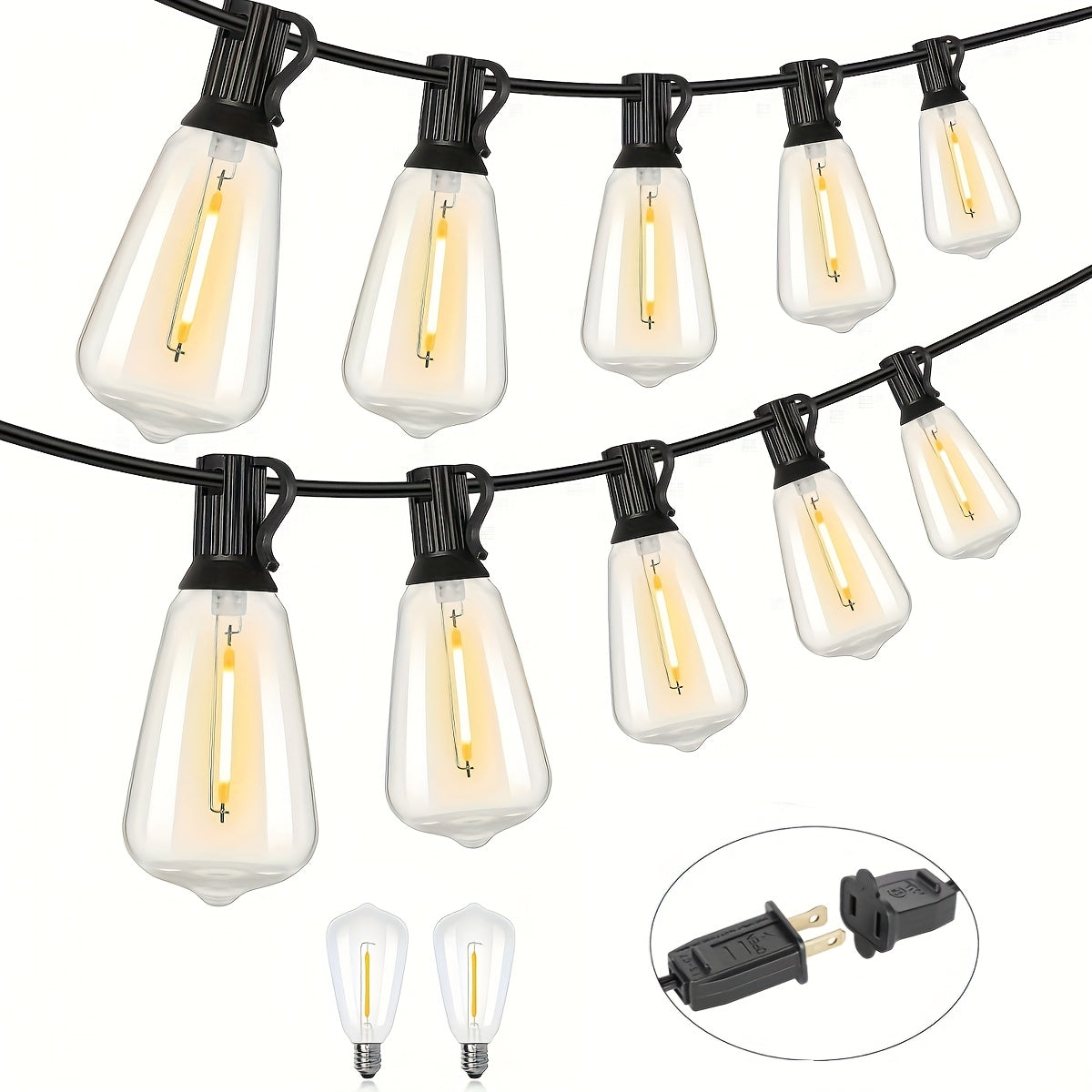 150FT LED Outdoor String Lights, Patio Deck Lights With 60+2 Shatterproof ST38 Edison Bulbs, Dimmable Warm White Outside Hanging Lights Connectable For Yard Backyard Porch Garden (Optional 50FT)