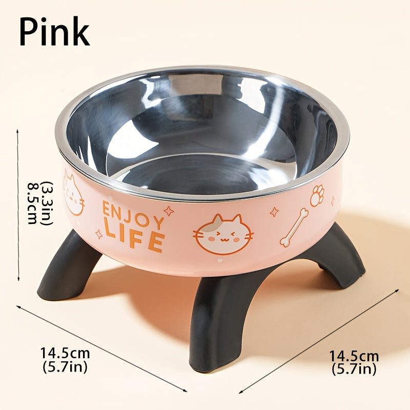 Elevated Stainless Steel Pet Bowl with Cute Pattern - Non-Slip, Spill-Proof Design for Small Dogs & Cats