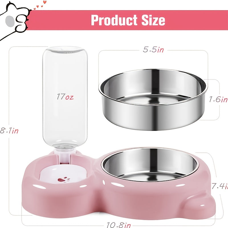 This Double Bowl Set & Automatic Water Dispenser Bottle for Keeping Your Pet Hydrated & Fed